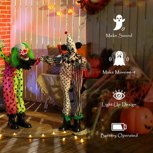 Life Size Stackable Halloween Animated Clown with Red Light Up Eyes, Sound Activated Scary Clown Halloween Decorations