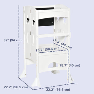 Tabouret de cuisine pliable pour tout-petits avec tableau noir et rampe verrouillable, Blanc