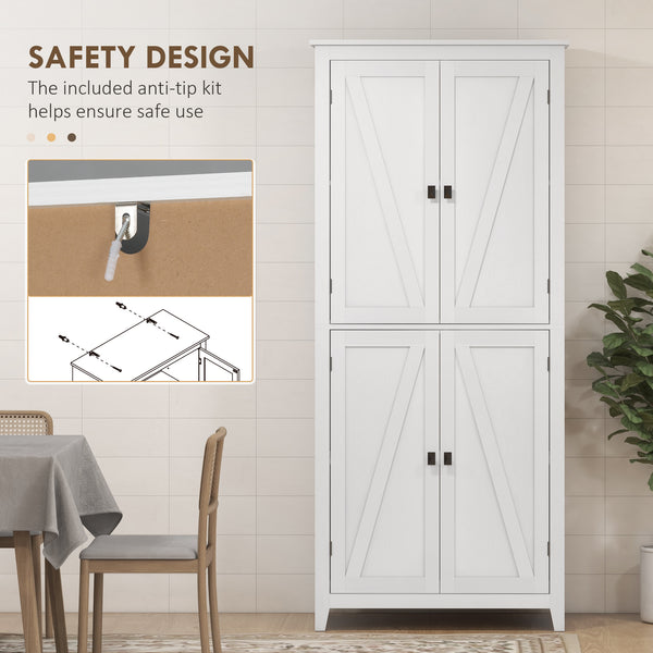 Armoire de rangement autoportante 72 po avec portes et étagères, blanche