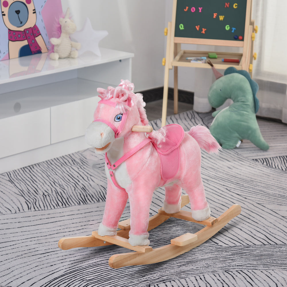 Kids Plush Rocking Horse, Rocking Toy with Realistic Sounds, Pink