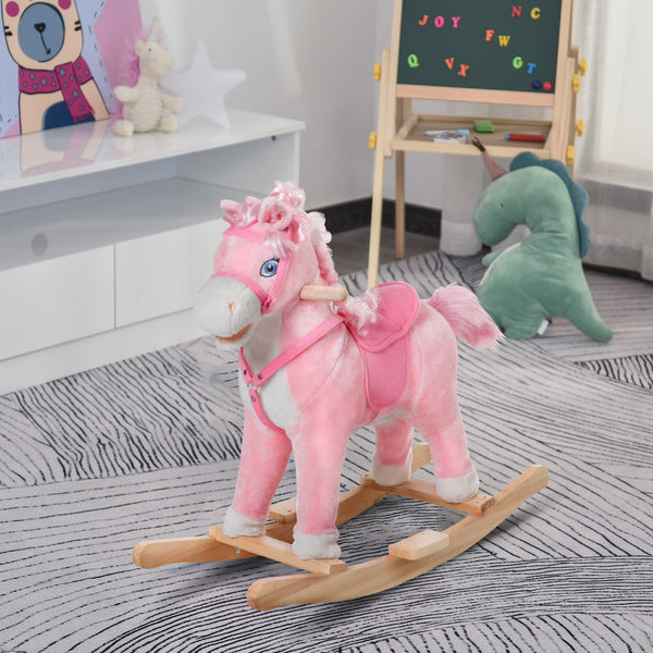 Kids Plush Rocking Horse, Rocking Toy with Realistic Sounds, Pink