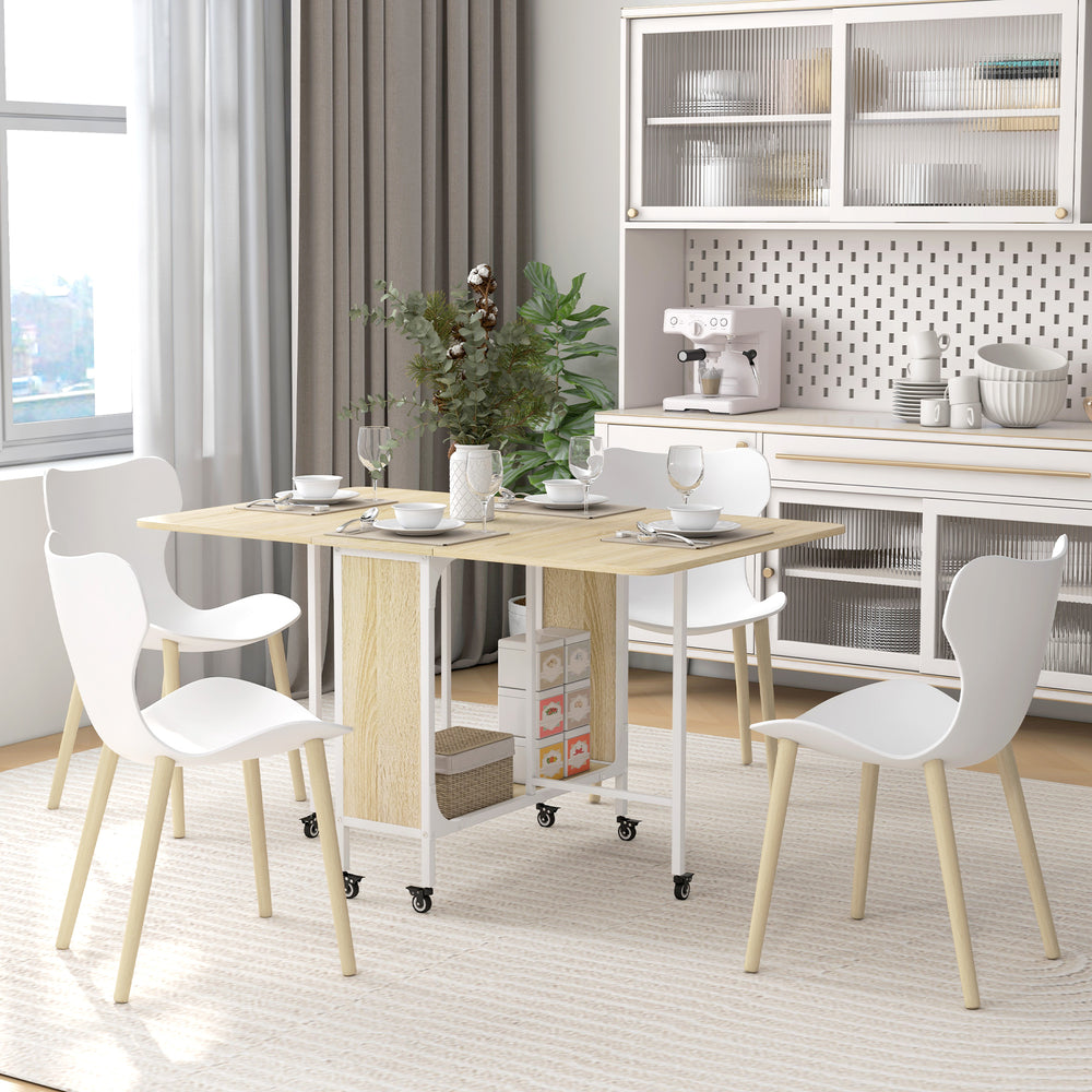 Extendable Folding Dining Table for Small Spaces, 6 Casters, Natural Wood