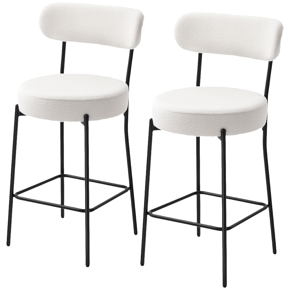 Ensemble de 2 tabourets de bar avec dossier et repose-pieds, blanc crème