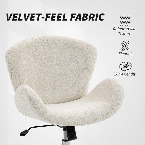 Fauteuil de bureau pivotant en velours avec assise large, blanc crème