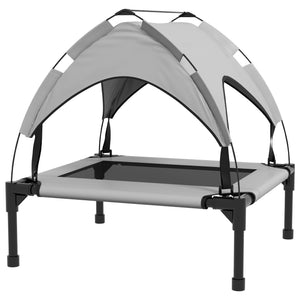 Elevated dog bed with breathable mesh canopy, light gray