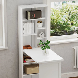 Bureau convertible pliable avec tableau blanc et étagère latérale, blanc