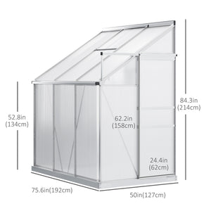 Lean-to greenhouse made of aluminum and polycarbonate with adjustable roof ventilation