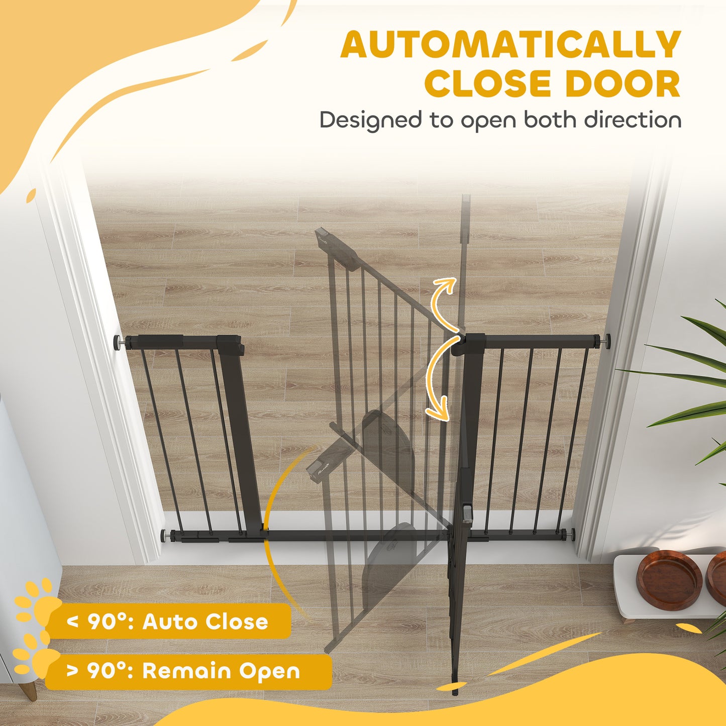 Barrière extra large pour animaux PawHut de 76 à 132 cm avec petite porte, barrière de sécurité pour chien de 89 cm de hauteur, fixation par pression pour escalier, noire