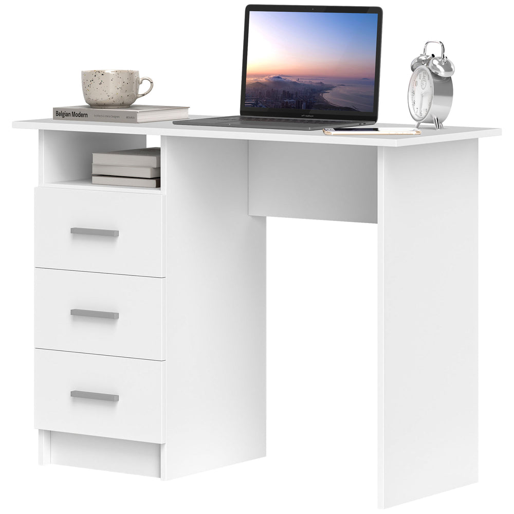 Bureau d'ordinateur avec rangement, blanc
