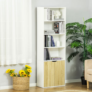 Bibliothèque ouverte à 4 niveaux avec portes pour salon, salle de bain, bureau, chêne