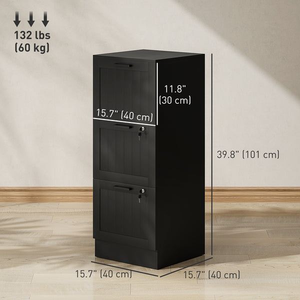Classeur 3 tiroirs avec serrure, armoire de rangement de bureau avec barres de suspension réglables pour dossiers format A4, noir