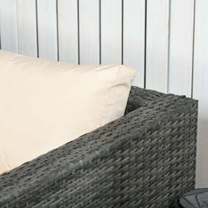 3-piece woven rattan furniture set with loveseat, coffee table and cushions, beige