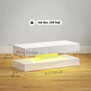 Table basse avec éclairage LED réglable et 2 tiroirs, blanc brillant