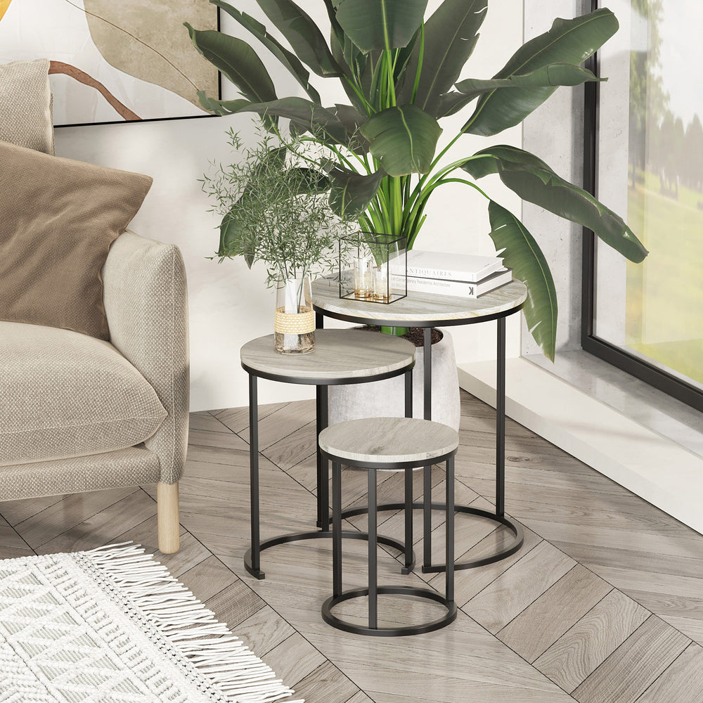 Lot de 3 tables gigognes empilables avec structure en acier, gris