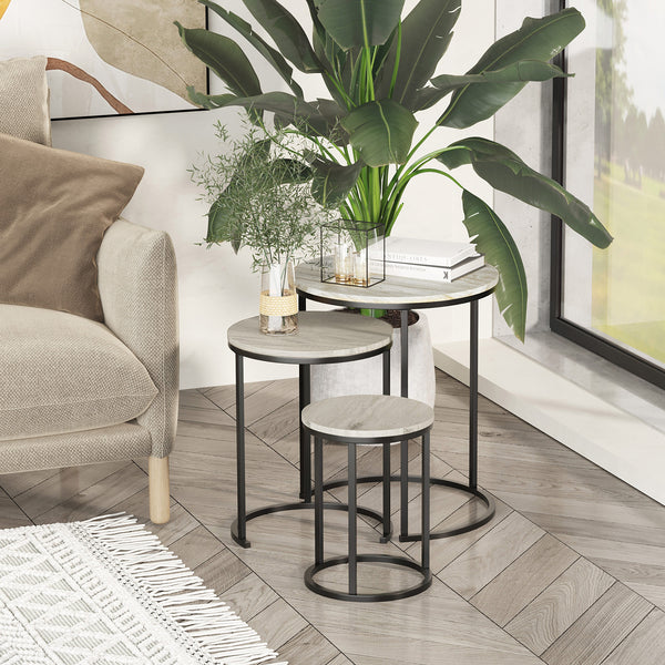 Lot de 3 tables gigognes empilables avec structure en acier, gris