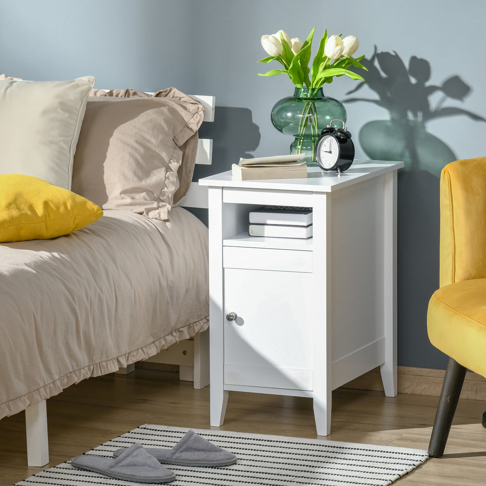Table de chevet moderne en bois à 3 niveaux avec étagère coulissante, blanc