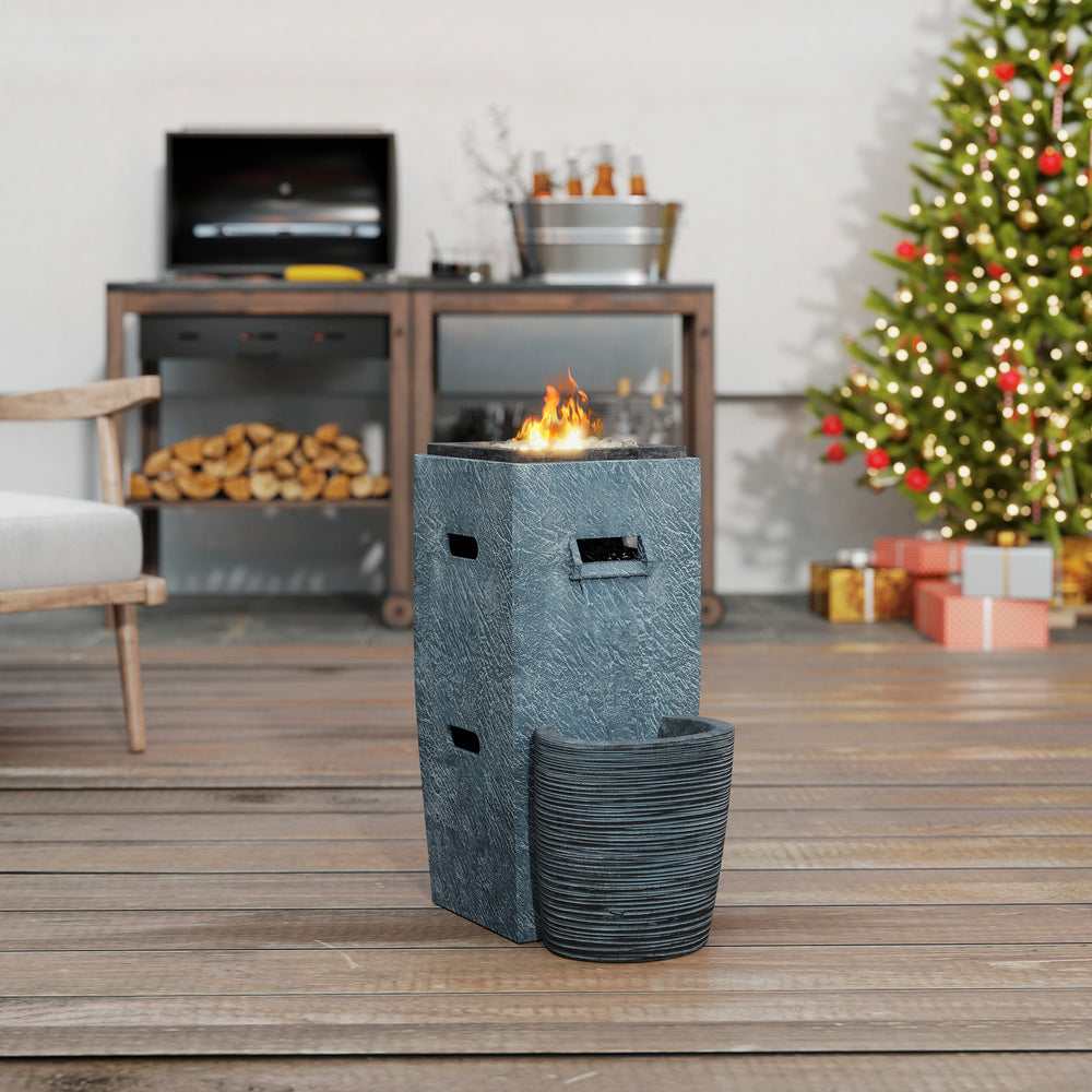 Foyer au propane de 15 000 BTU avec éclairage LED et fontaine, gris