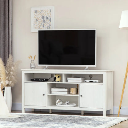 Meuble TV pour téléviseurs jusqu'à 55 pouces avec placard de rangement et étagères, blanc
