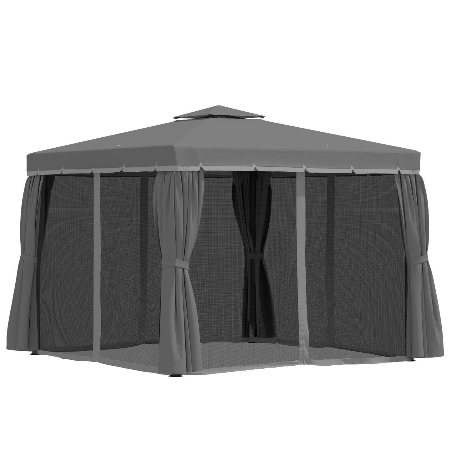 Gazebo 10' x 10' à 2 niveaux avec parois latérales en maille zippée, cadre en aluminium, gris foncé