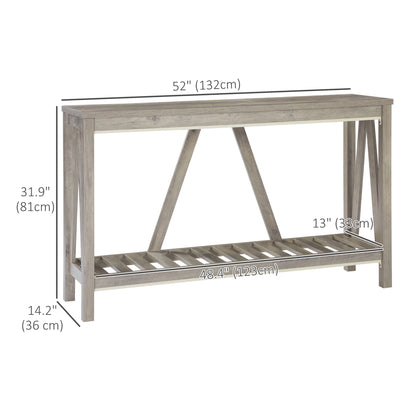 Table d'entrée style rustique avec étagère de rangement pour salon et couloir, gris vieilli