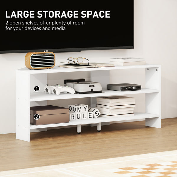 Meuble TV d'angle avec 2 étagères ouvertes pour TV 47 pouces, blanc