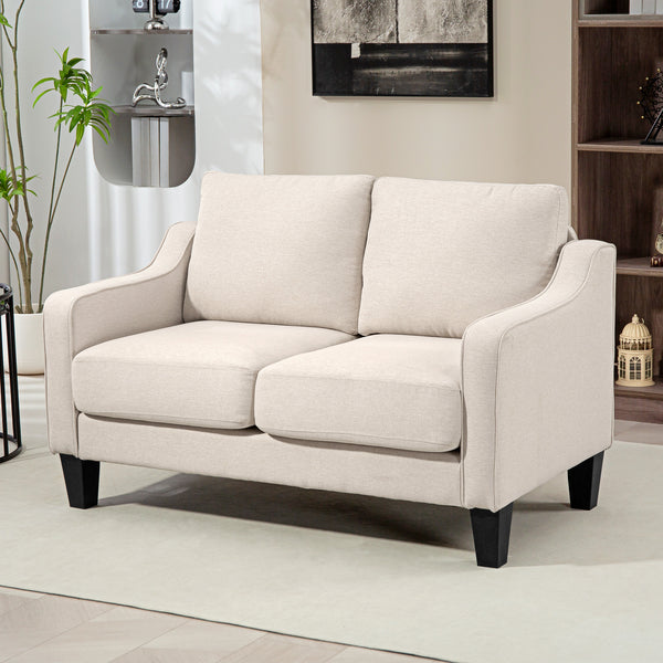 Canapé moderne avec ressorts ensachés, revêtement en lin, beige