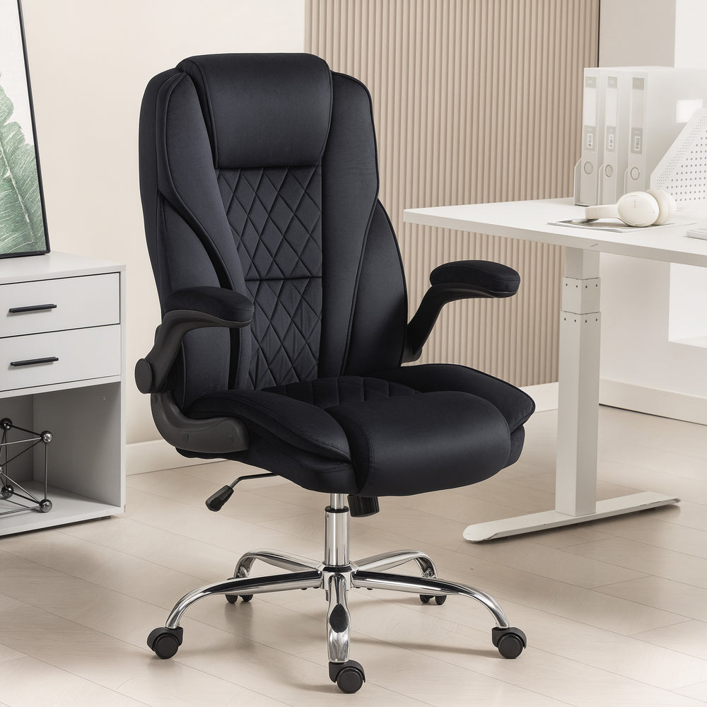Fauteuil de bureau en tissu à motif diamant, noir.