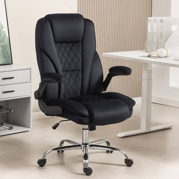 Black diamond pattern fabric office chair.