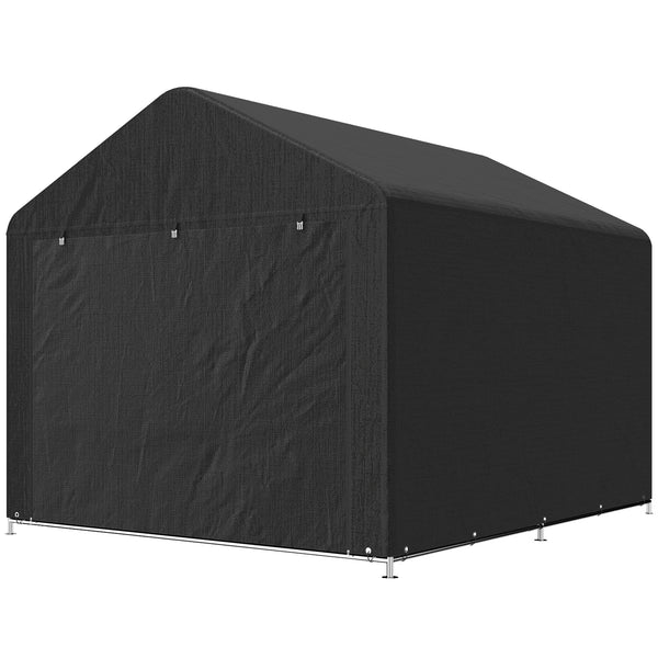 Waterproof portable garden shed with roll-up zippered door, black