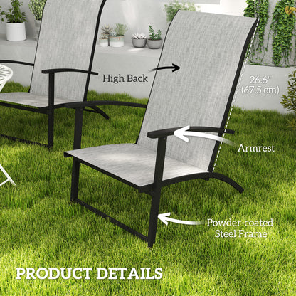 Outsunny Set of 2 Folding Garden Chairs, Outdoor Folding Chairs with Armrests, High Back for Balcony, Grey