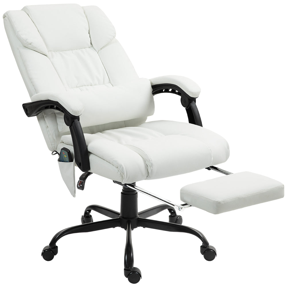 Fauteuil de massage vibrant à 6 points avec repose-pieds rétractable, blanc