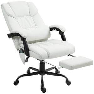 Fauteuil de massage vibrant à 6 points avec repose-pieds rétractable, blanc