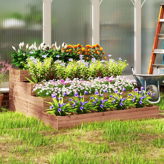 Jardinière surélevée à 4 niveaux verticale en bois avec doublure pour légumes, fleurs et herbes aromatiques, marron foncé