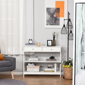 Console d'entrée étroite avec étagères de rangement, blanc
