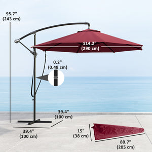 Parasol déporté de 9,5 pieds avec sangle de protection contre le vent et housse, rouge
