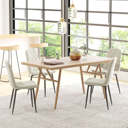 Lot de 4 chaises de salle à manger rembourrées avec pieds en acier, couleur crème