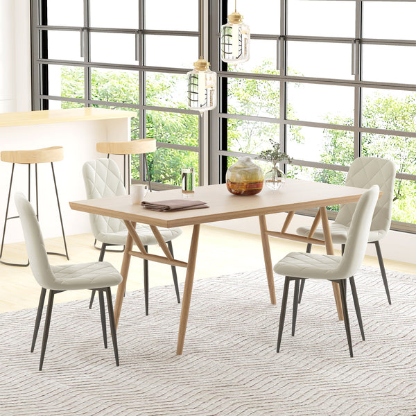 Lot de 4 chaises de salle à manger rembourrées avec pieds en acier, couleur crème