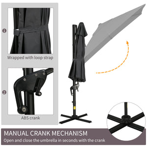Parasol déporté carré avec pied en croix, gris foncé