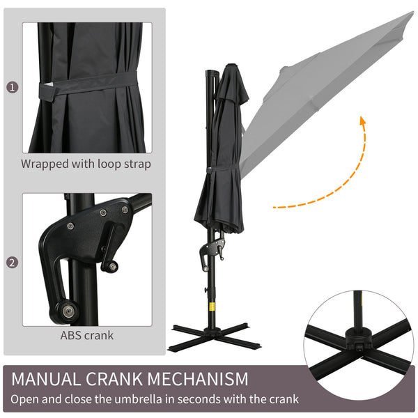 Parasol déporté carré avec pied en croix, gris foncé