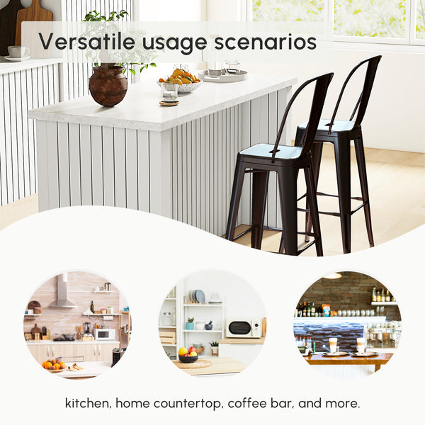 Set of 2 padded bar stools with backrest and steel legs, brown