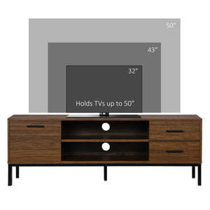 Meuble TV pour téléviseur jusqu'à 50 pouces, meuble TV avec porte, rangement ouvert et tiroirs, noyer foncé