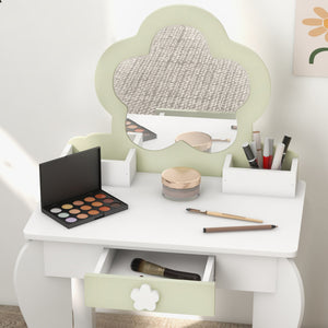 Coiffeuse avec tabouret, miroir, tiroir et boîtes de rangement, blanc