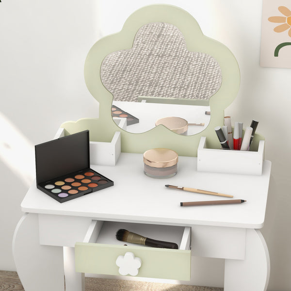 Coiffeuse avec tabouret, miroir, tiroir et boîtes de rangement, blanc