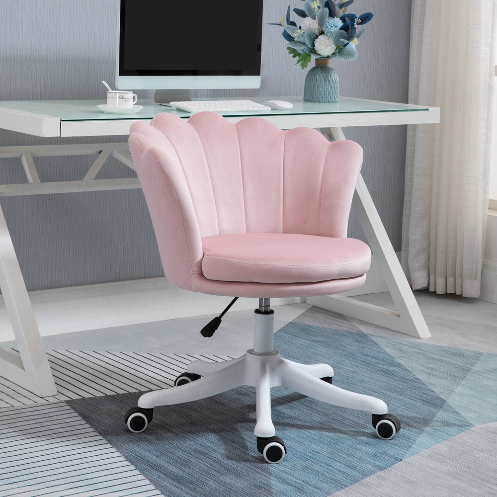 Height-adjustable velvet office chair, pink
