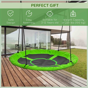 43.25" Saucer Swing, Nest Web Rope Seat with Adjustable Hanging Ropes, for Indoor Outdoor Children 3-12 Years Old, Green
