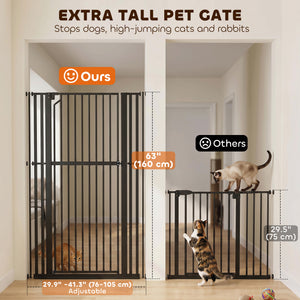 Barrière haute pour animaux 63 po, largeur réglable, noire