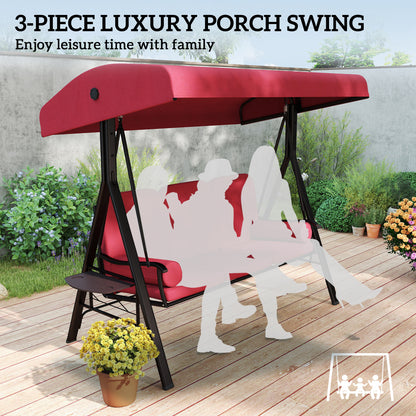 3 Person Outdoor Swing with Steel Canopy and Padded Seat, Wine Red