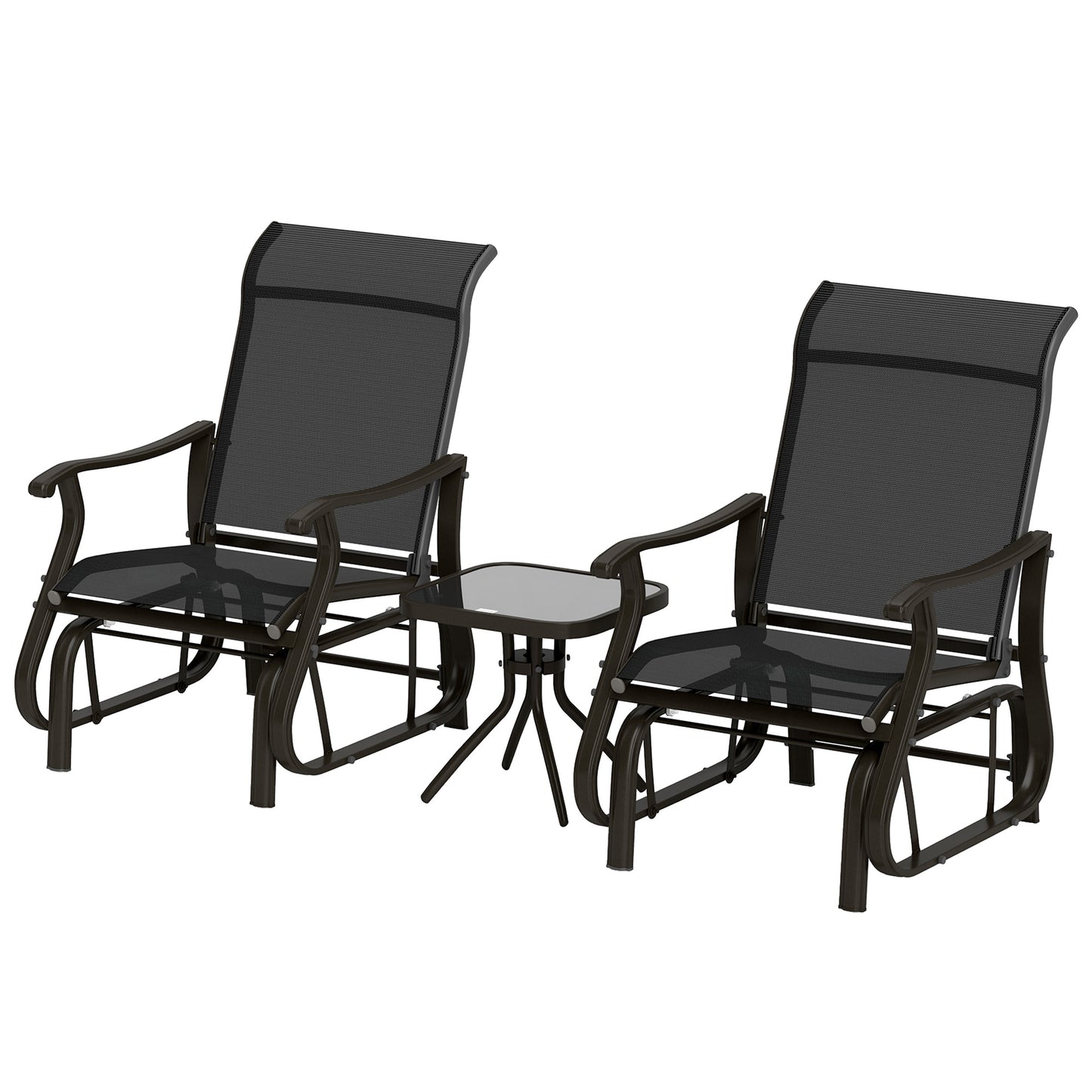 Outsunny 3PCs Gliding Rocking Chair &amp; Bistro Tea Table Set, Black |