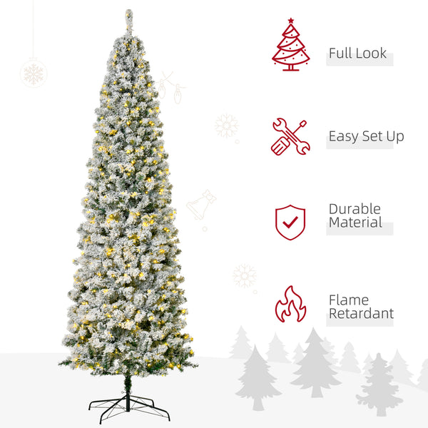 Sapin de Noël artificiel givré de 9 pieds pré-éclairé avec lumière LED blanc chaud
