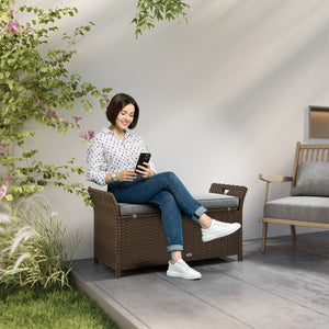 Banc de rangement d'extérieur 2 en 1 en rotin PE